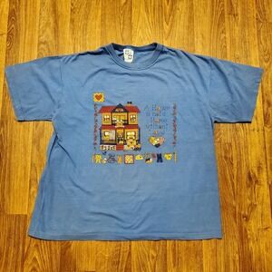 Vintage Cottagecore‎ Shirt Adult XL Blue House is not a Home Without Love 90s
